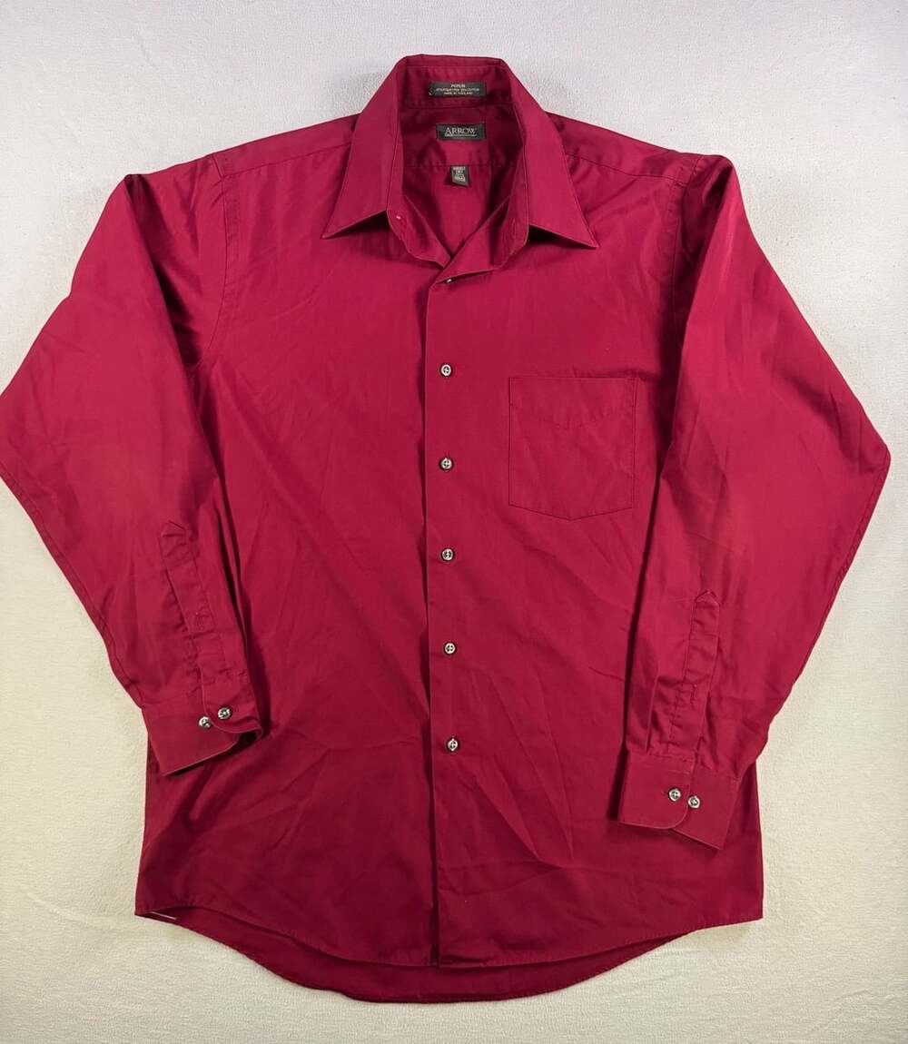 Arrow Long Sleeve Poplin Button Up Dress Shirt Red